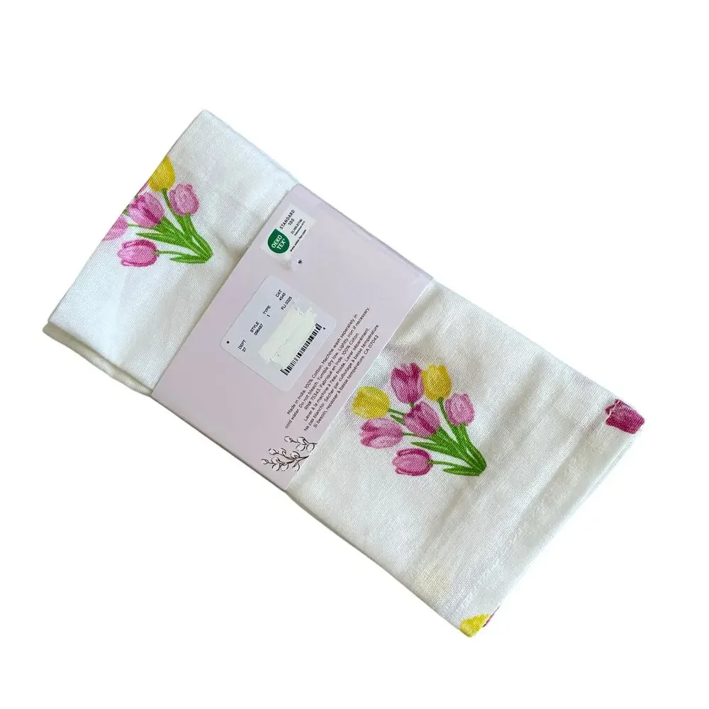 8pc Rachel Ashwell THE FARMHOUSE Cotton Napkins 18x18 Embroidered Tulips New